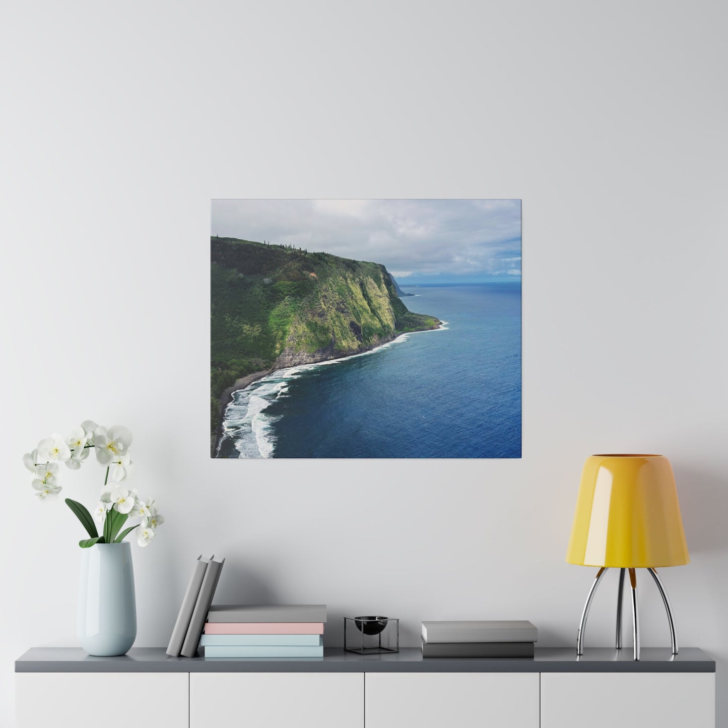 Island Paradise Captured: Eco-Canvas Print of Hawaiian Cliffs and Ocean