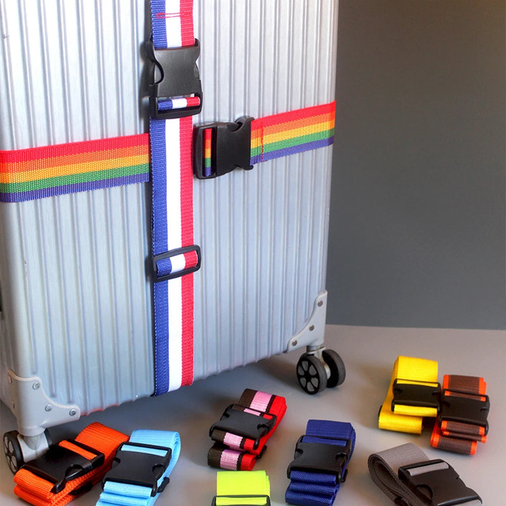 Secure Your Belongings: Adjustable Luggage Straps with Rainbow Colors
