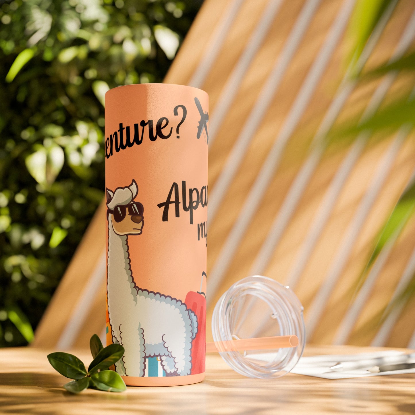 Adventure? Alpaca My Bags! Travel Tumbler with Fun Alpaca Design Skinny Tumbler with Straw, 20oz